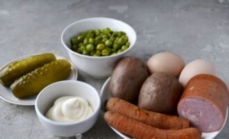 продукты для салата оливье слоями