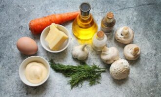 продукты для салата с шампиньонами и яйцами