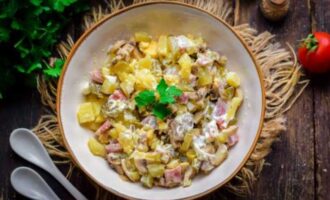 рецепт салата с бужениной и шампиньонами