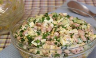 рецепт салата куриного с фасолью